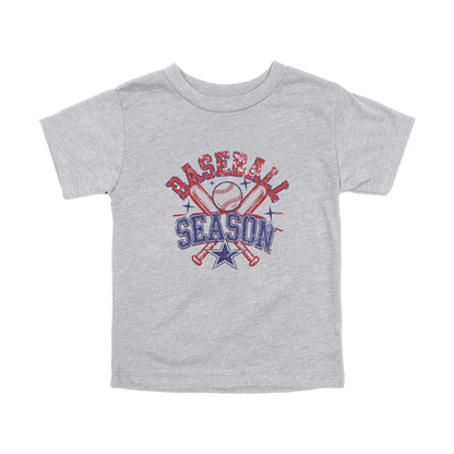 Baseball Season Apparel design on toddler tee in gray, front view.