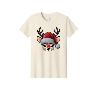 Reindeer Apparel design on official Youth Bella+Canvas T-shirt in Natural, front view.