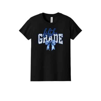 Fifth Grade Apparel design on official Youth Bella+Canvas T-shirt in Black, front view.