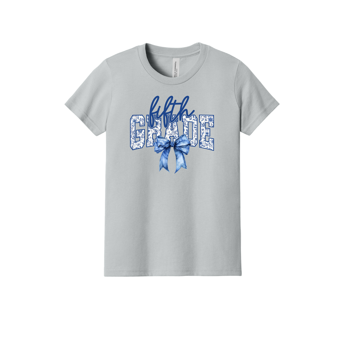 Fifth Grade Apparel design on youth tee in gray, front view.