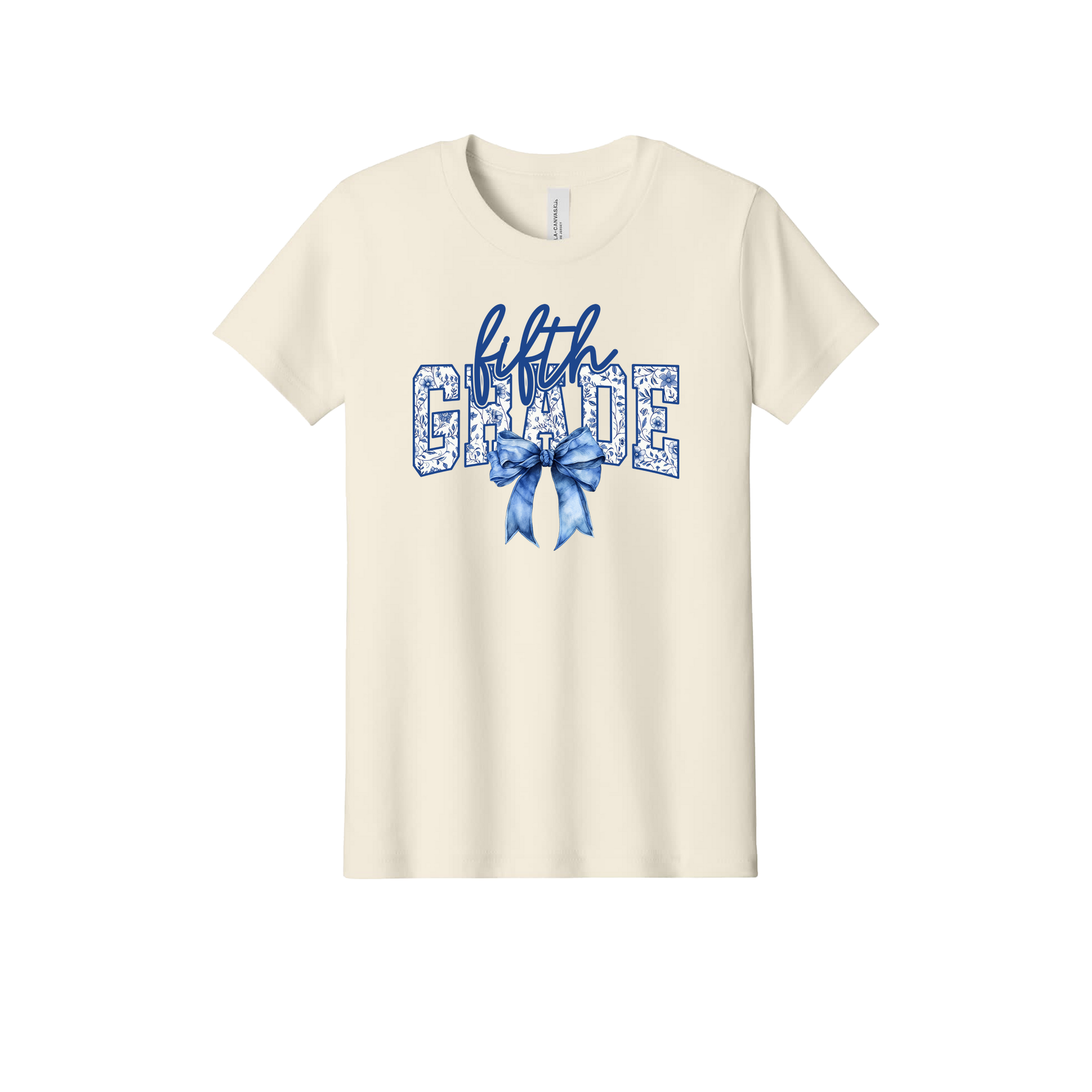 Fifth Grade Apparel design on official Youth Bella+Canvas T-shirt in Natural, front view.