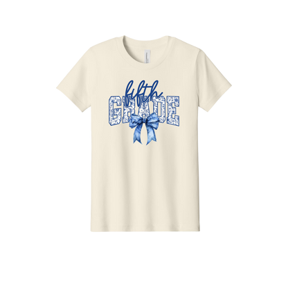 Fifth Grade Apparel design on official Youth Bella+Canvas T-shirt in Natural, front view.