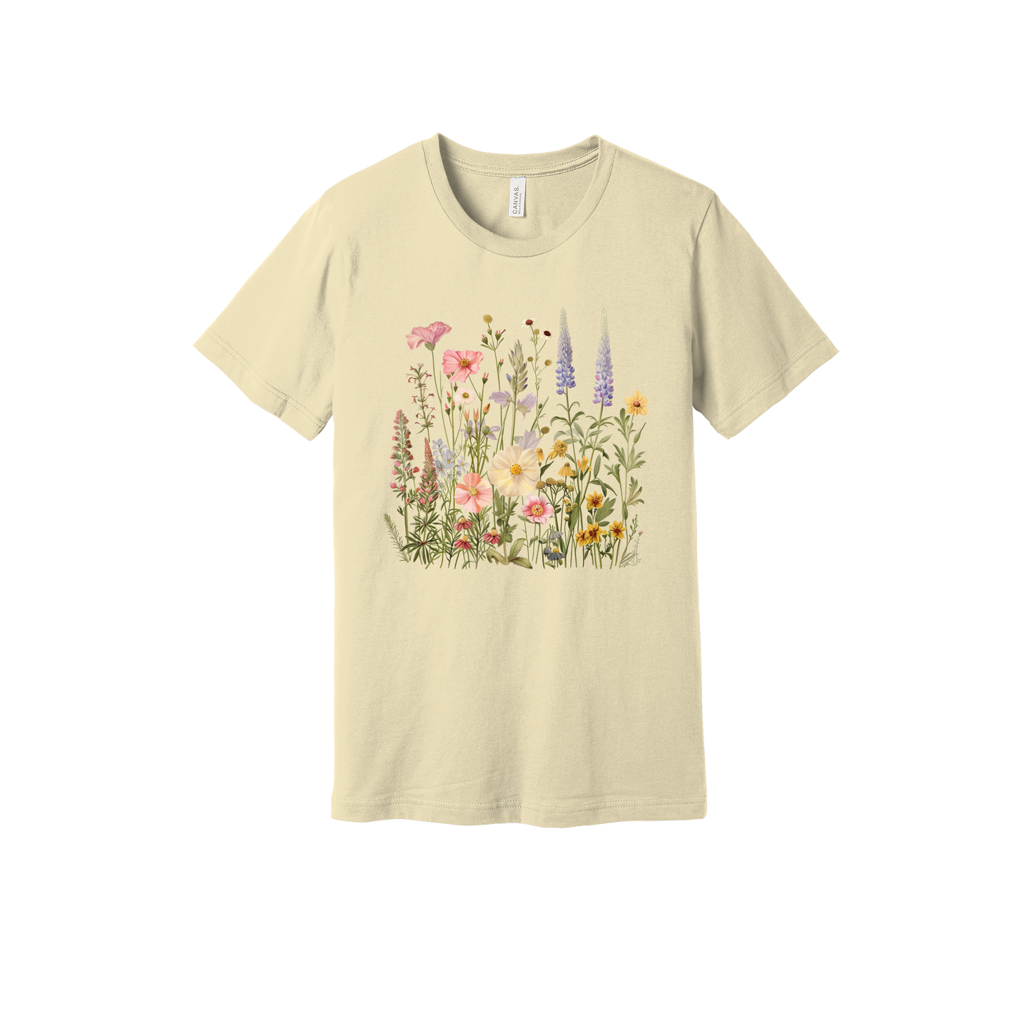 Wildflower Apparel design on adult tee in tan, front view.