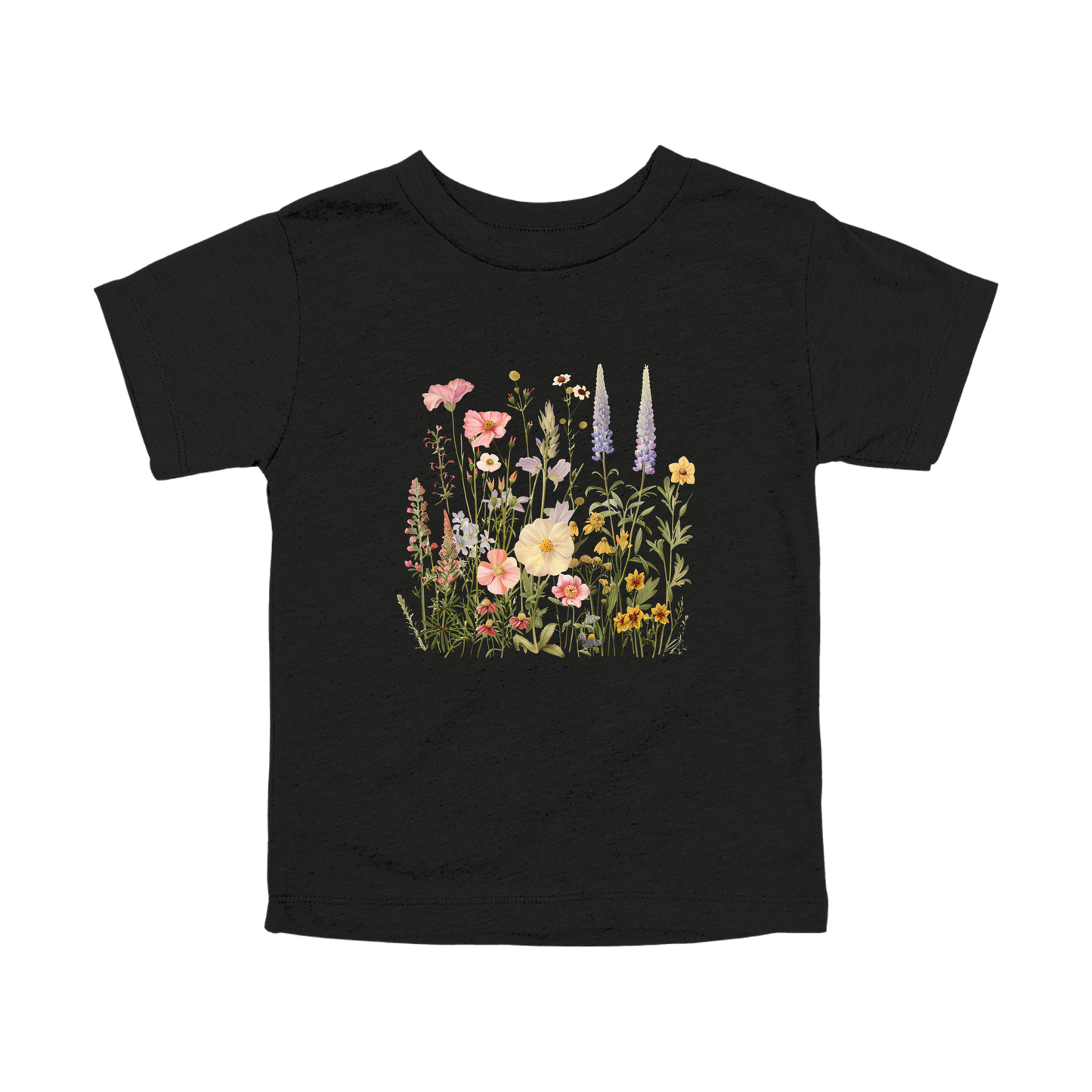 Wildflower Apparel design on toddler tee in black, front view.