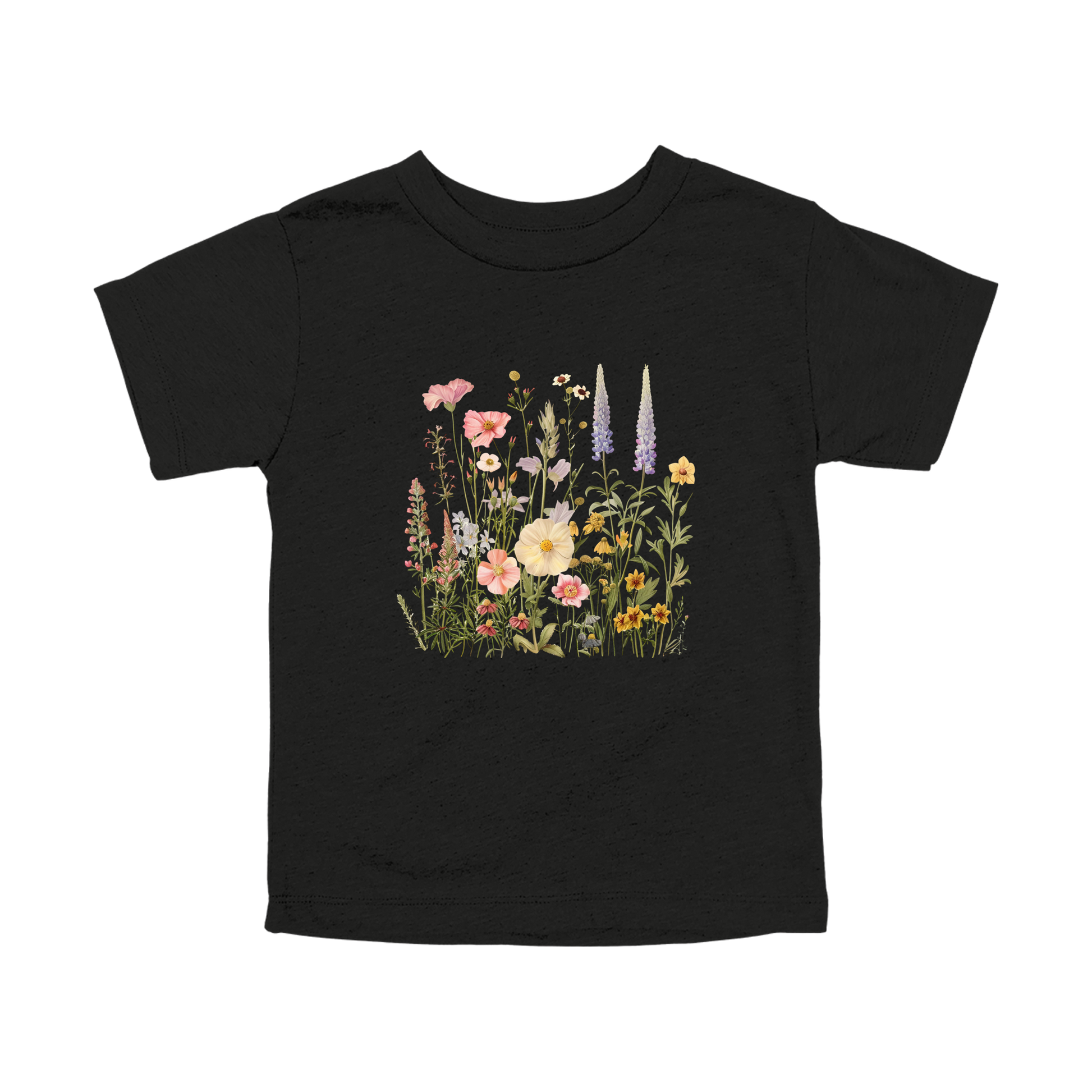 Wildflower Apparel design on toddler tee in black, front view.
