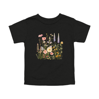Wildflower Apparel design on toddler tee in black, front view.