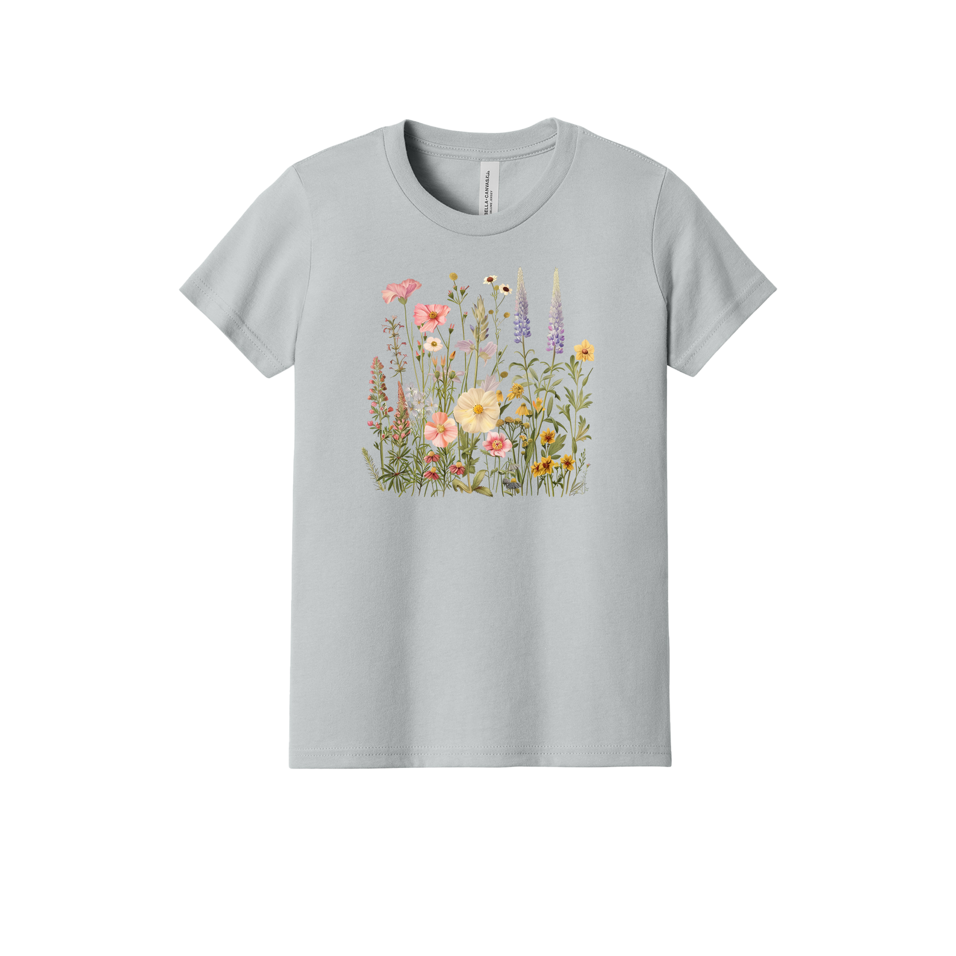 Wildflower Apparel design on youth tee in gray, front view.