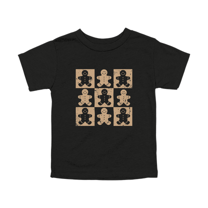 Gingerbread Holiday Apparel design on toddler tee in black, front view.