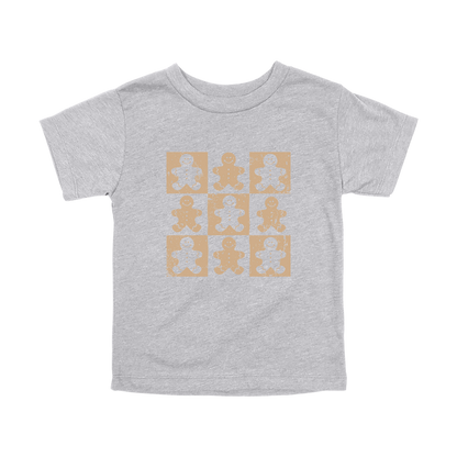 Gingerbread Holiday Apparel design on toddler tee in gray, front view.
