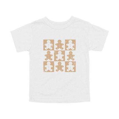 Gingerbread Holiday Apparel design on toddler tee in white, front view.