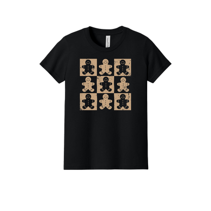 Gingerbread Apparel design on official Youth Bella+Canvas T-shirt in Black, front view.