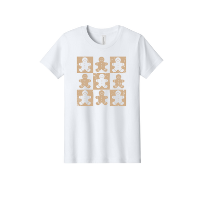 Gingerbread Apparel design on official Youth Bella+Canvas T-shirt in White, front view.