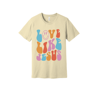 Love Like Jesus Apparel design on adult tee in tan, front view.