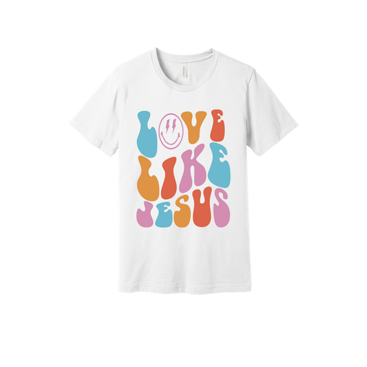 Love Like Jesus Apparel design on adult tee in white, front view.