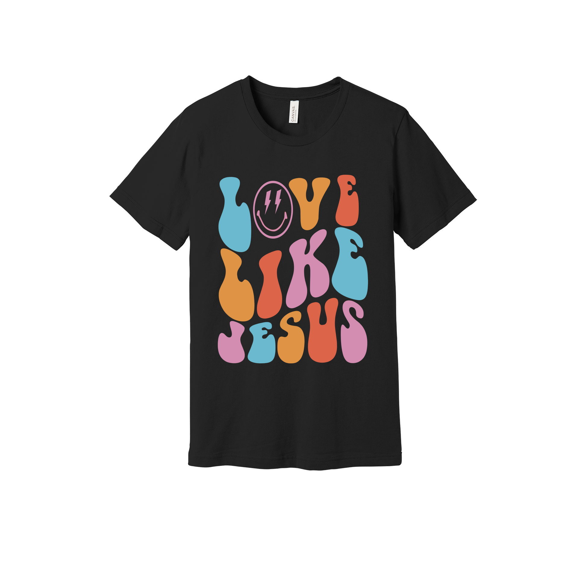 Love Like Jesus Apparel design on generic tee presentation in black, front view.