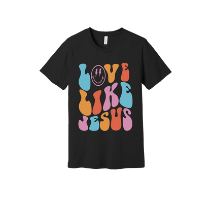 Love Like Jesus Apparel design on generic tee presentation in black, front view.