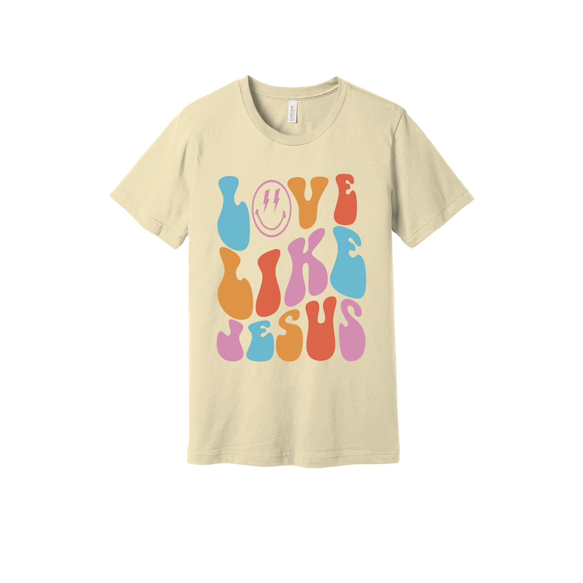 Love Like Jesus Apparel design on generic tee presentation in tan, front view.