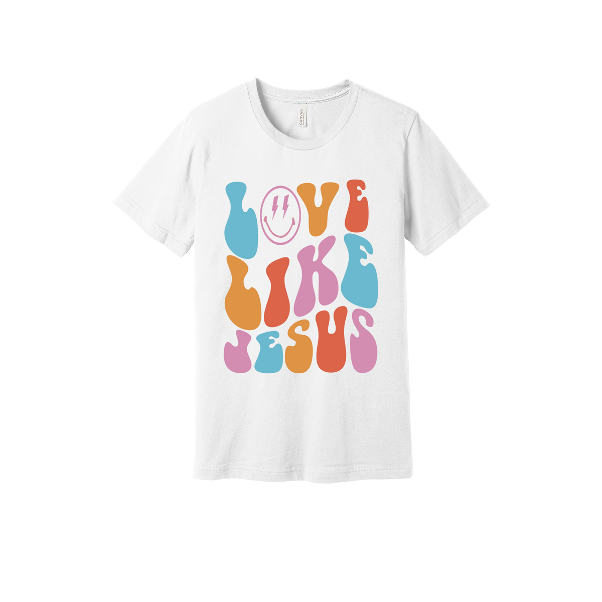 Love Like Jesus Apparel design on generic tee presentation in white, front view.
