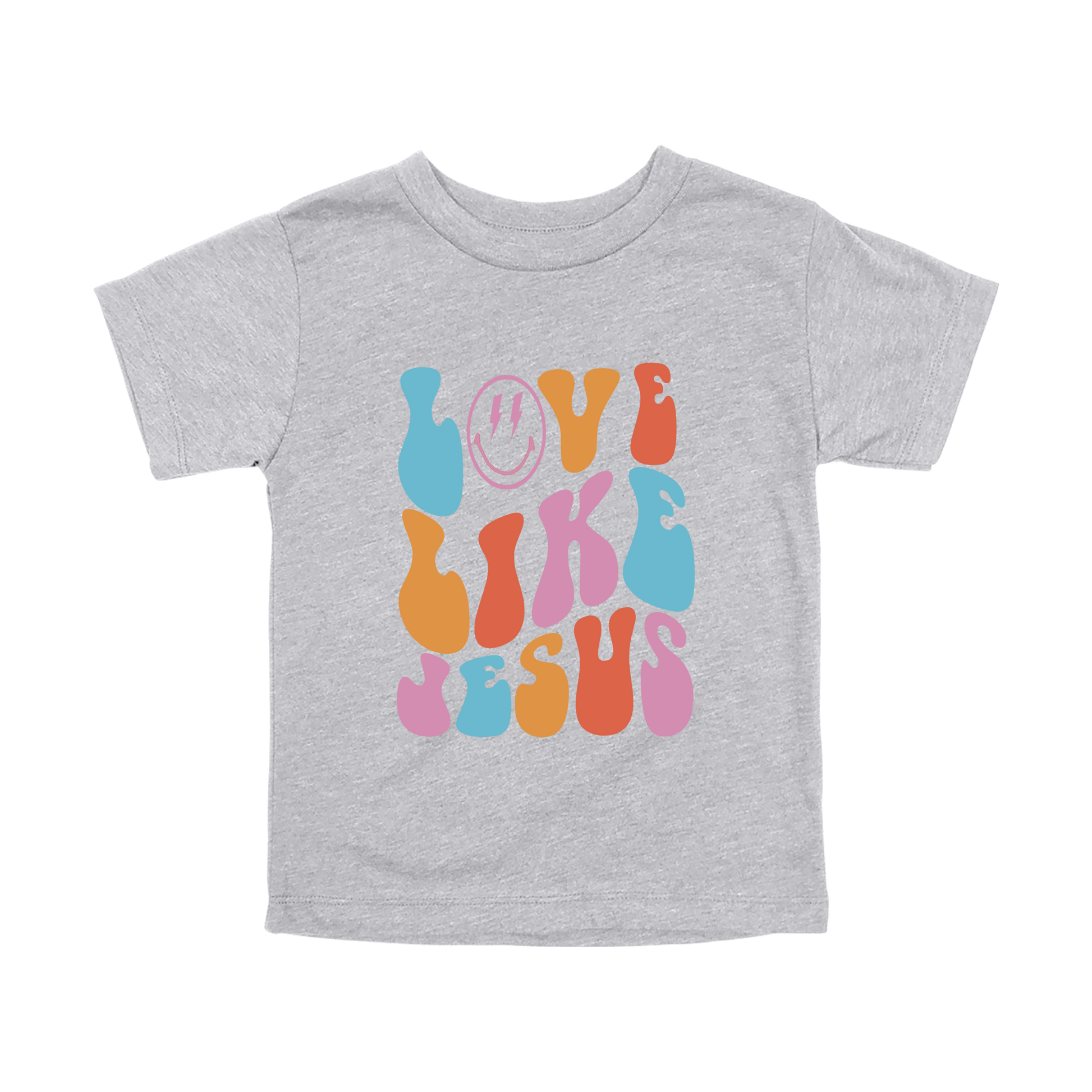 Love Like Jesus Apparel design on toddler tee in gray, front view.