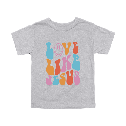 Love Like Jesus Apparel design on toddler tee in gray, front view.