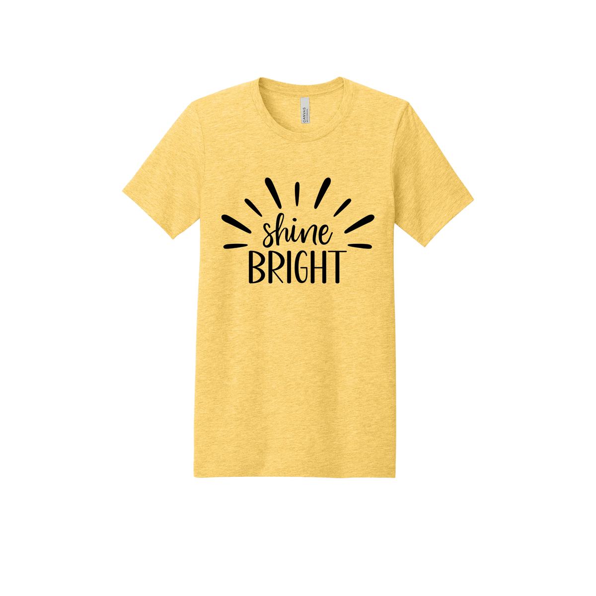 Shine Bright Apparel design on adult tee in yellow gold, front view.