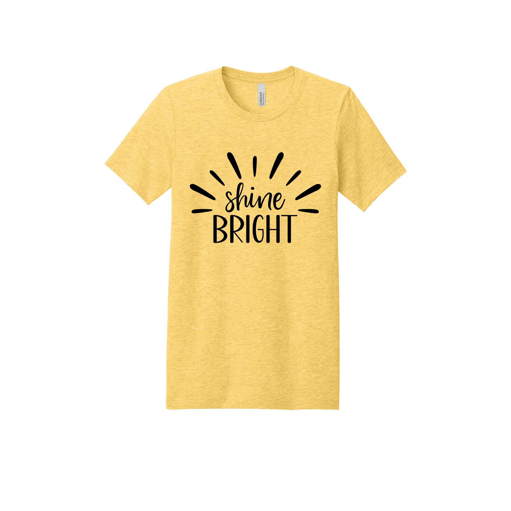 Shine Bright Apparel design on adult tee in yellow gold, front view.