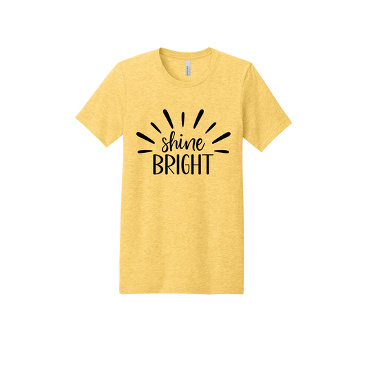 Shine Bright Apparel design on adult tee in yellow gold, front view.