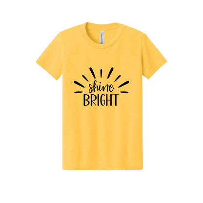 Shine Bright Apparel design on toddler tee in yellow gold, front view.