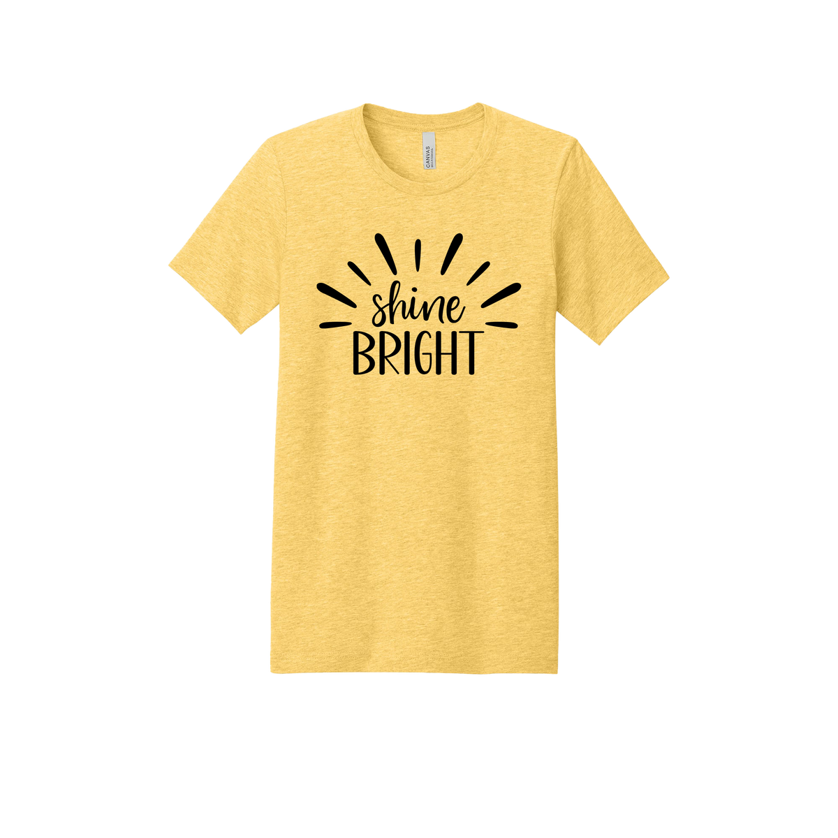 Shine Bright Apparel design on youth tee in yellow gold, front view.