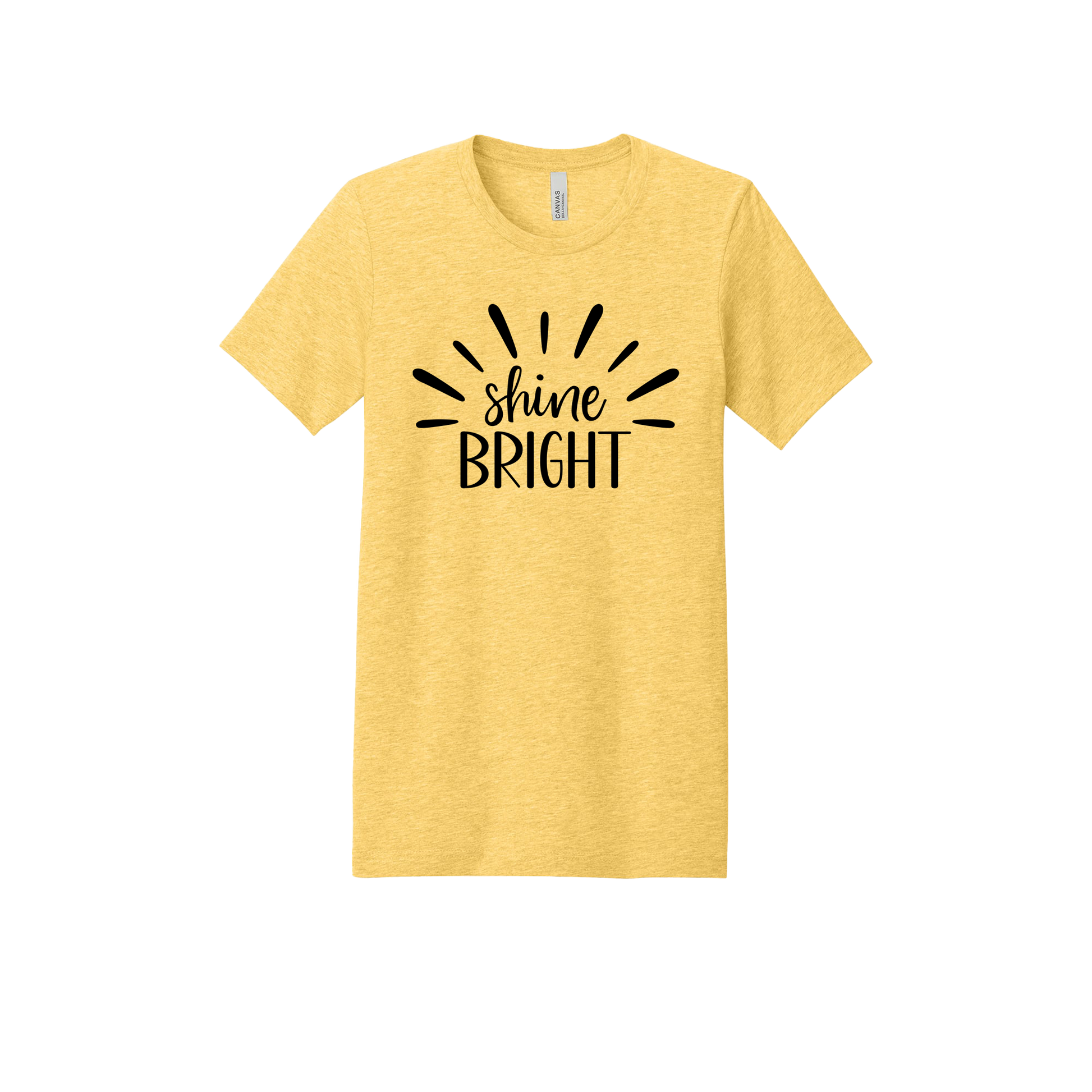 Shine Bright Apparel design on youth tee in yellow gold, front view.