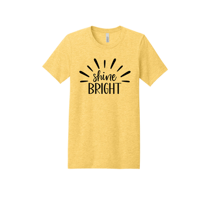Shine Bright Apparel design on youth tee in yellow gold, front view.
