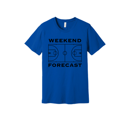Weekend Forecast Apparel design on adult tee in blue, front view.