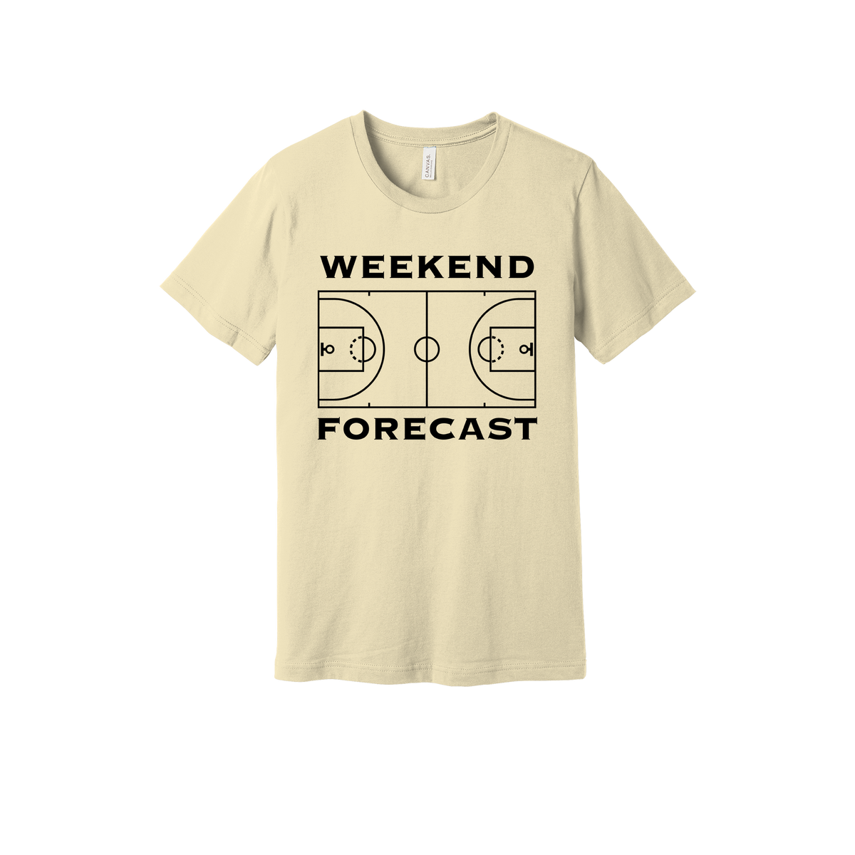 Weekend Forecast Apparel design on adult tee in tan, front view.