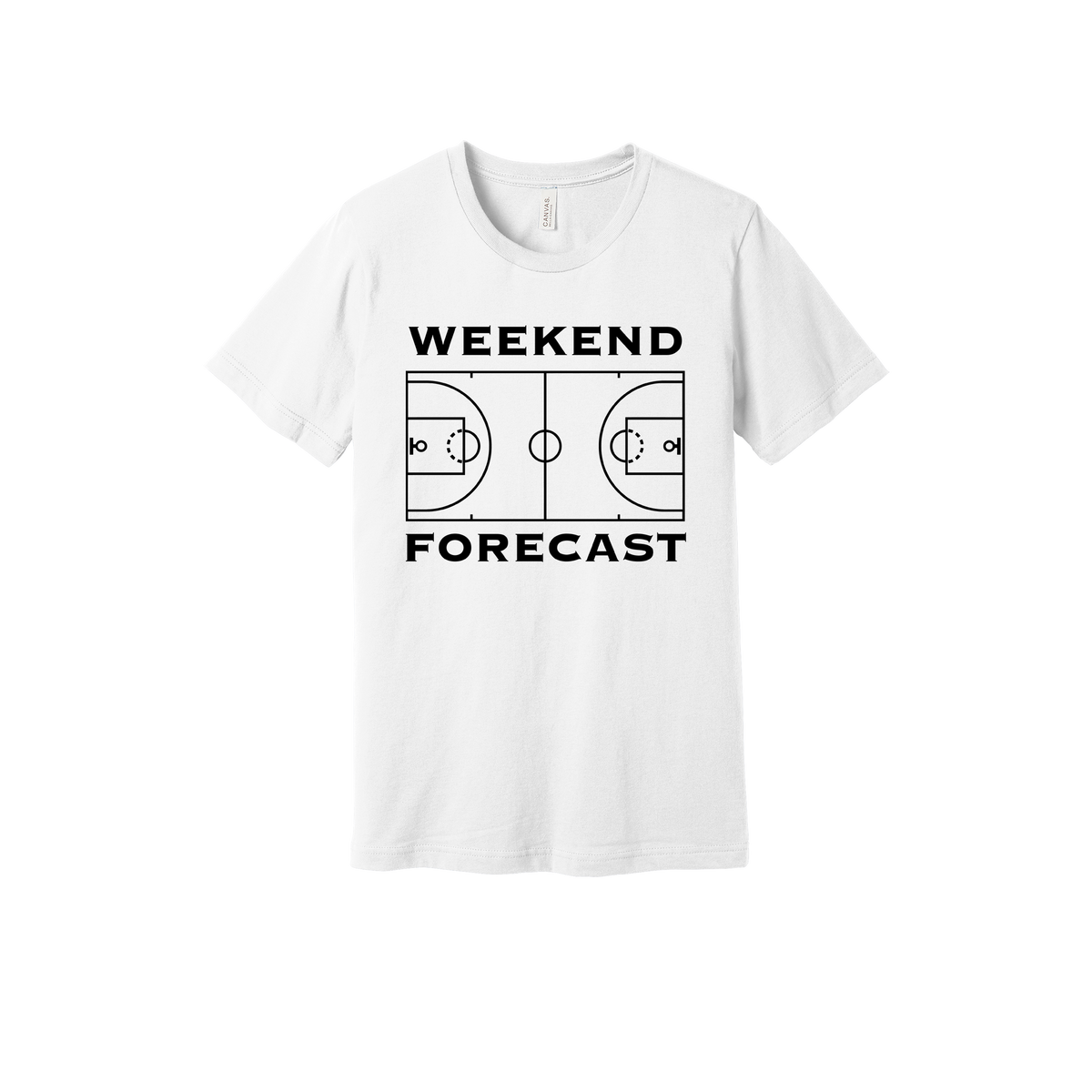 Weekend Forecast Apparel design on adult tee in white, front view.