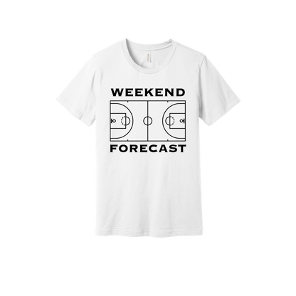 Weekend Forecast Apparel design on adult tee in white, front view.