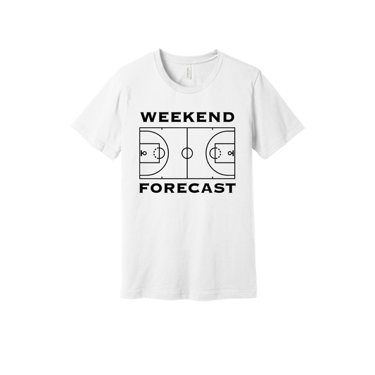 Weekend Forecast Apparel design on adult tee in white, front view.