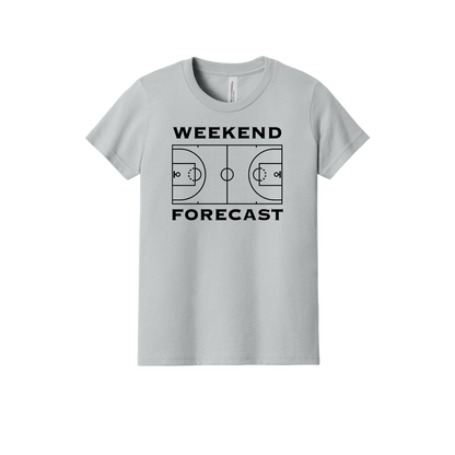 Weekend Forecast Apparel design on youth tee in gray, front view.