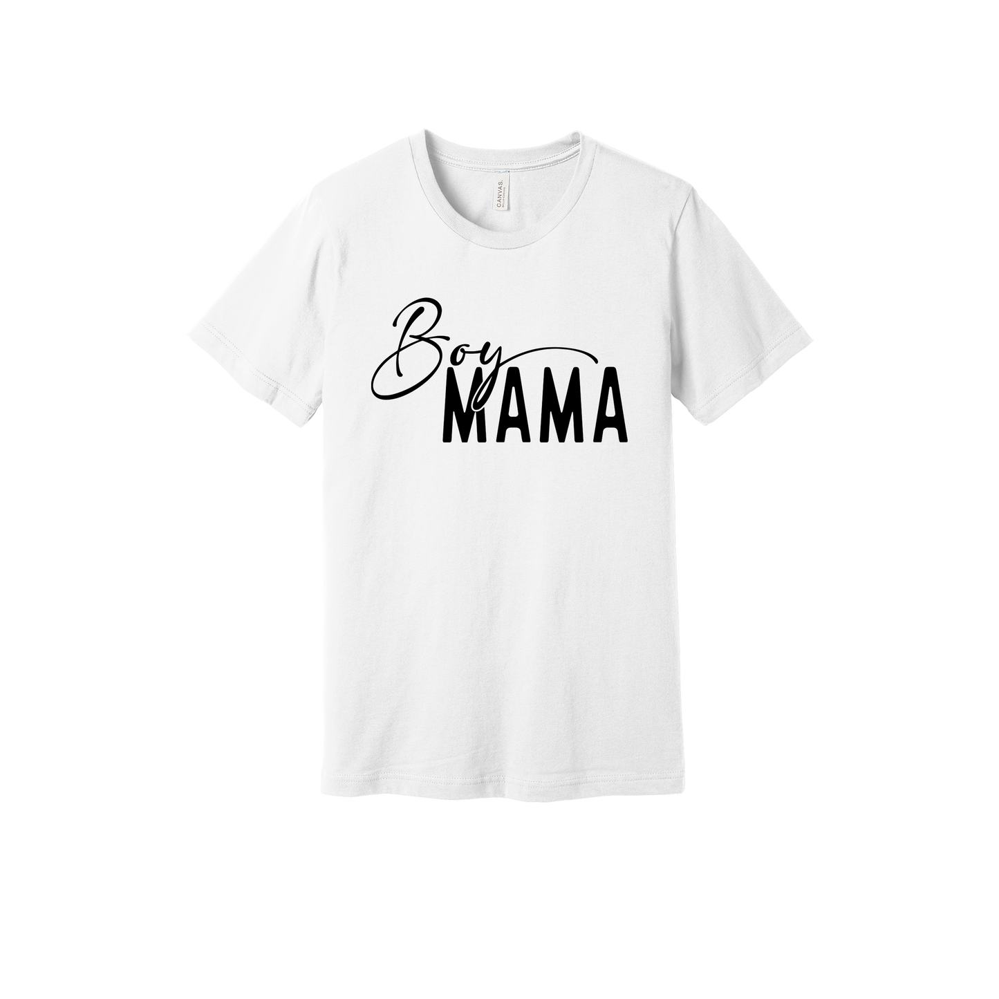 Boy Mama Mama's Boy Apparel design on adult tee in white, front view.