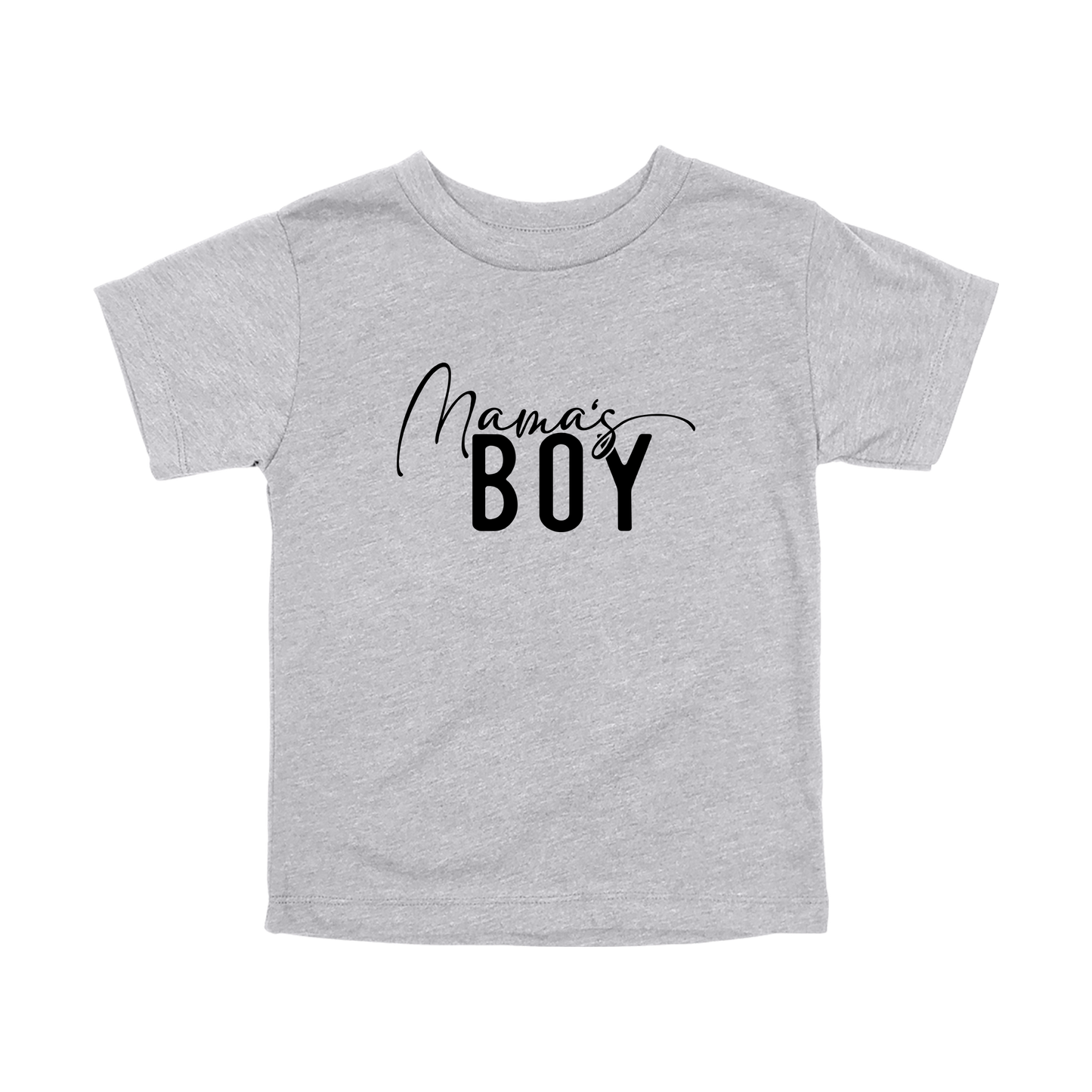 Mama's Boy Apparel design on toddler tee in gray, front view.
