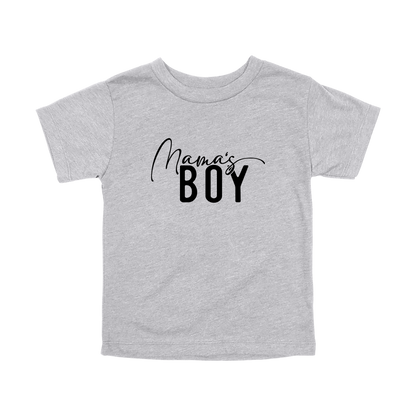 Mama's Boy Apparel design on toddler tee in gray, front view.