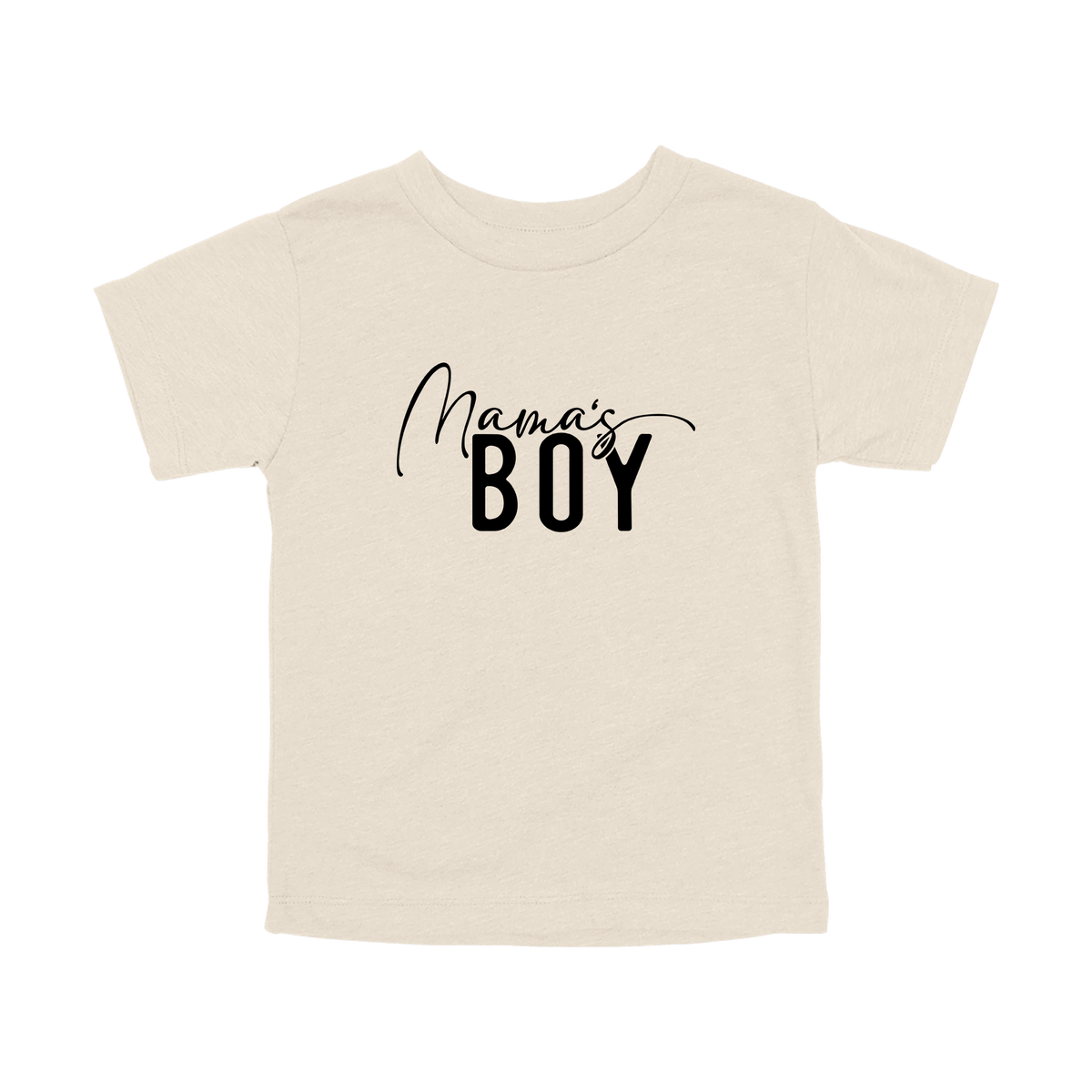 Mama's Boy Apparel design on toddler tee in tan, front view.