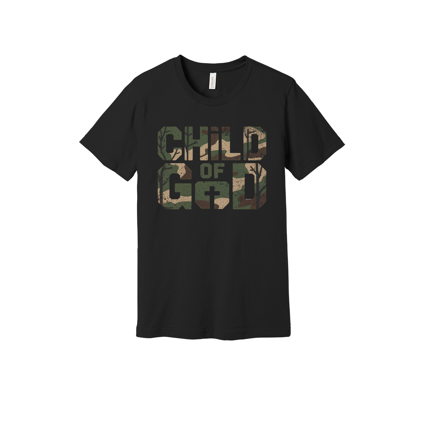 Child of God Apparel design on adult tee in black, front view.