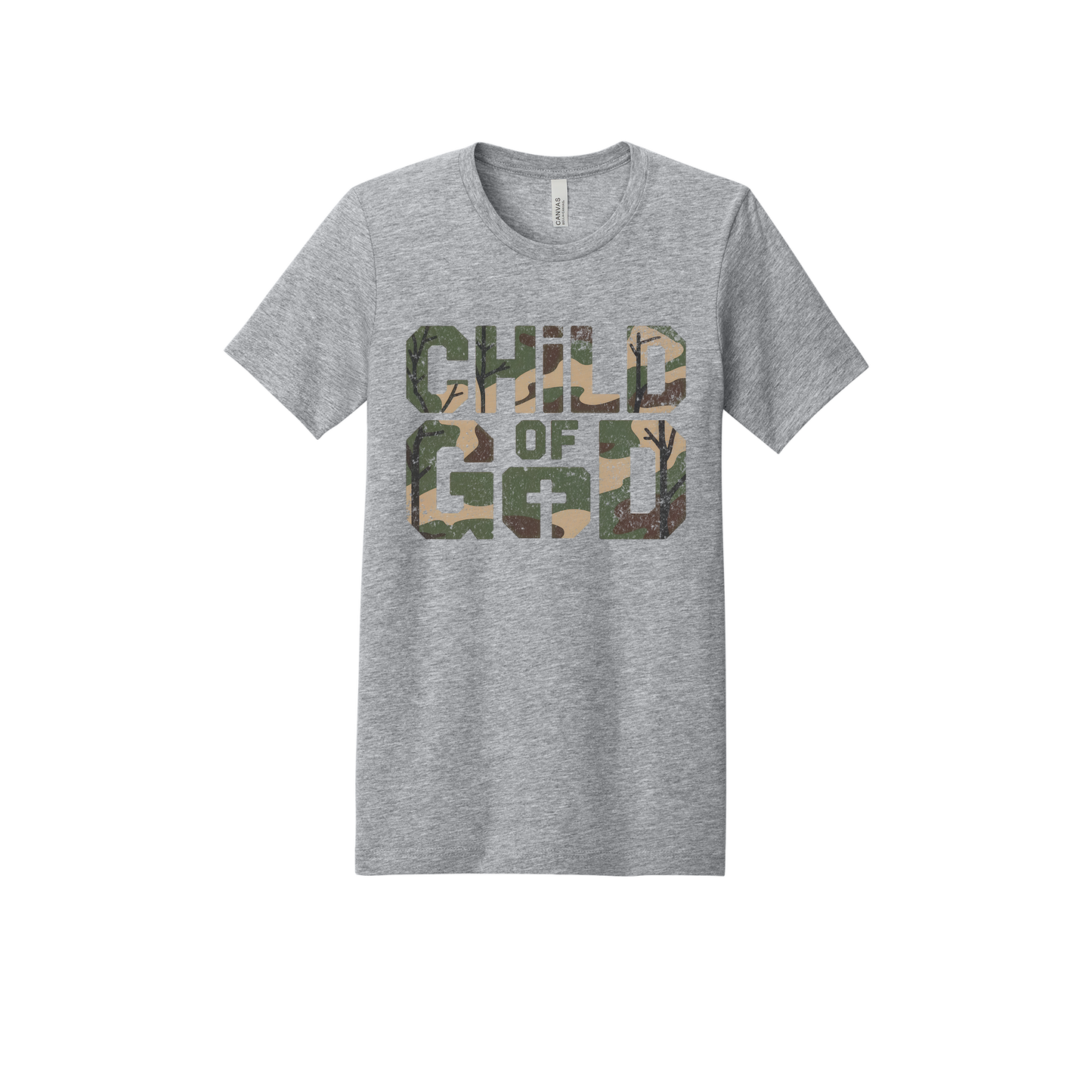 Child of God Apparel design on adult tee in gray, front view.