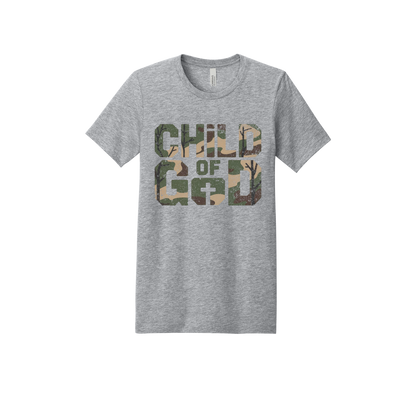 Child of God Apparel design on adult tee in gray, front view.