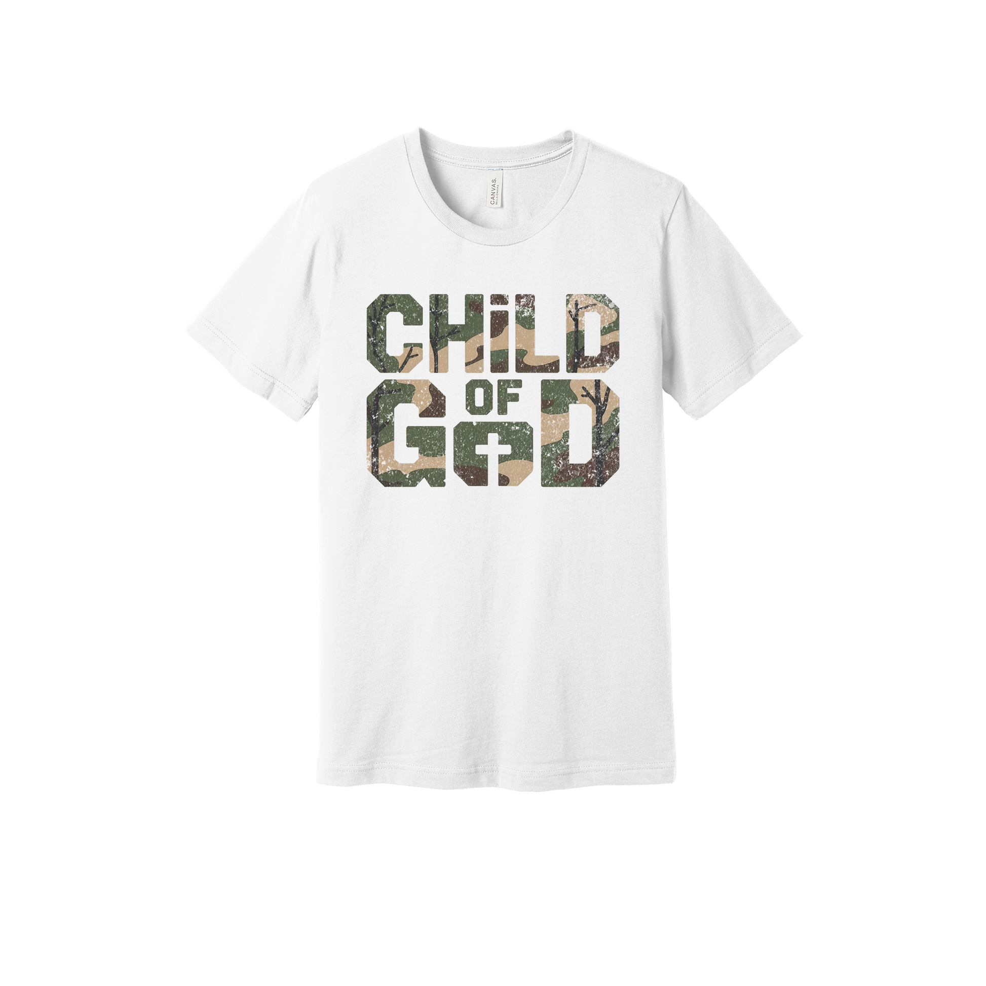 Child of God Apparel design on adult tee in white, front view.