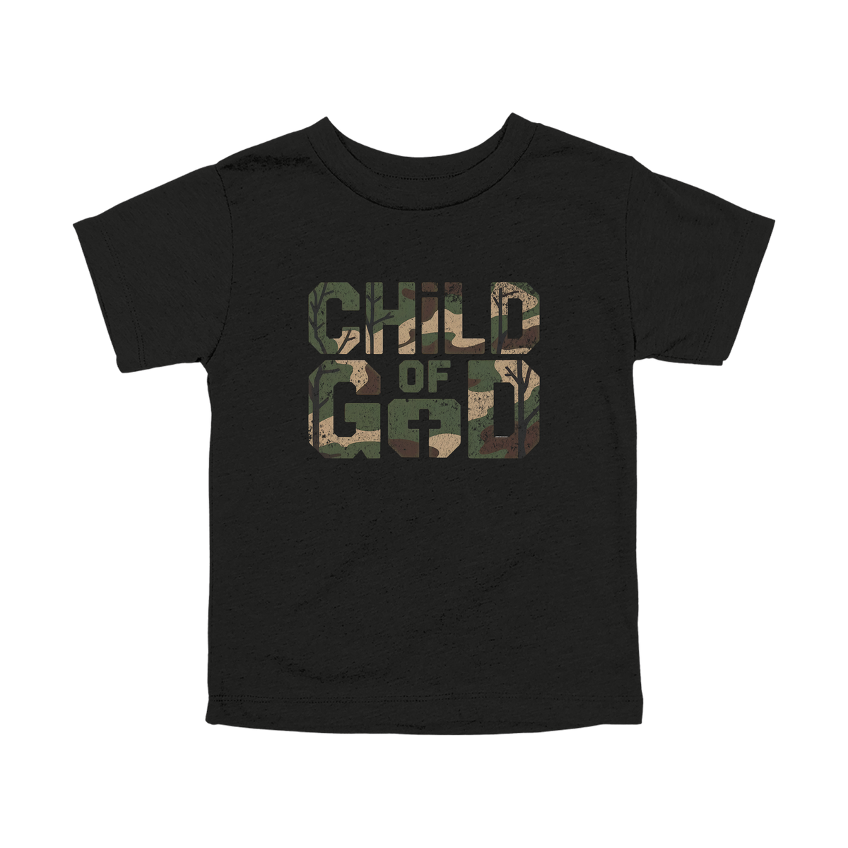 Child of God Apparel design on toddler tee in black, front view.