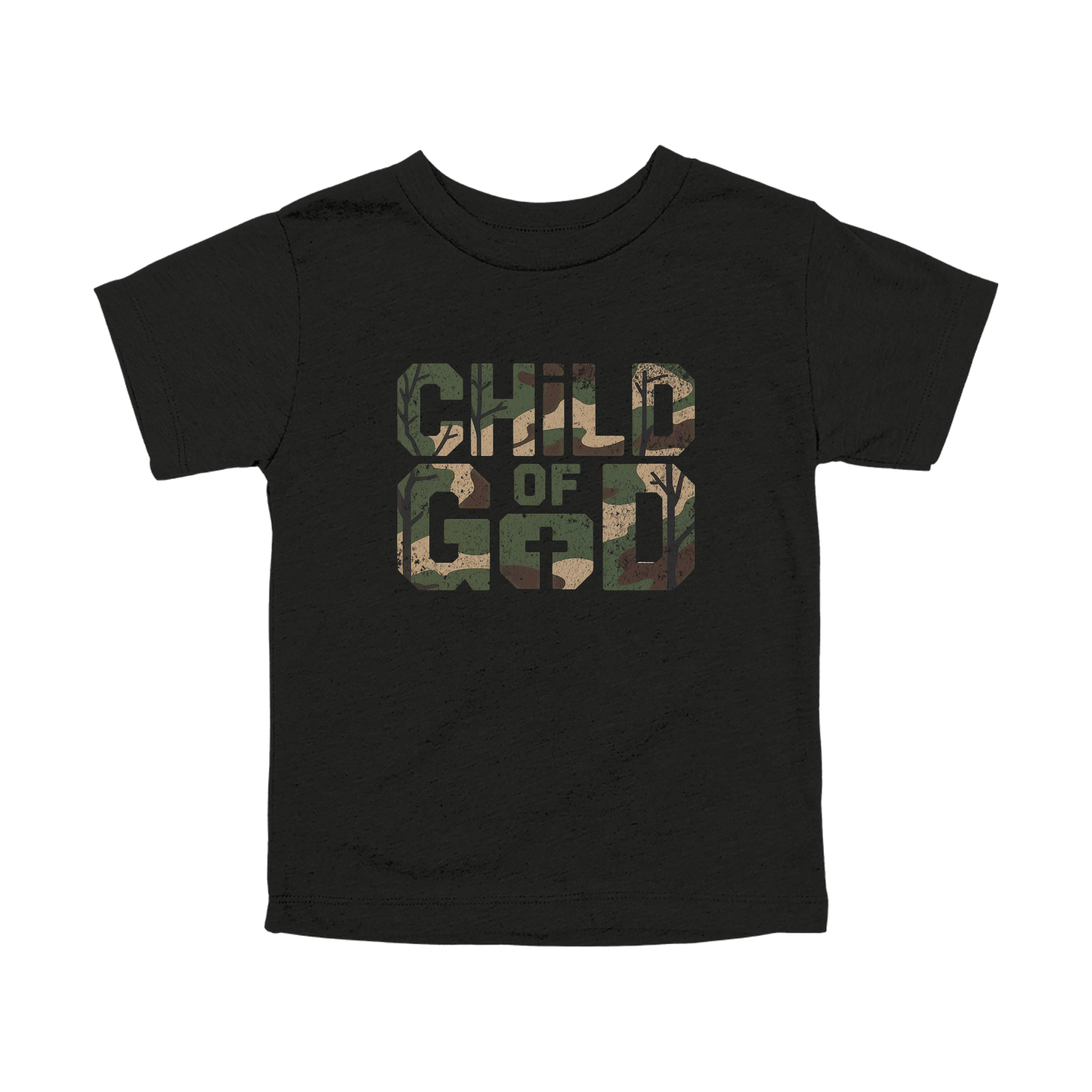 Child of God Apparel design on toddler tee in black, front view.