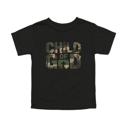 Child of God Apparel design on toddler tee in black, front view.