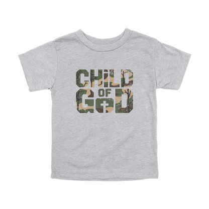 Child of God Apparel design on toddler tee in gray, front view.
