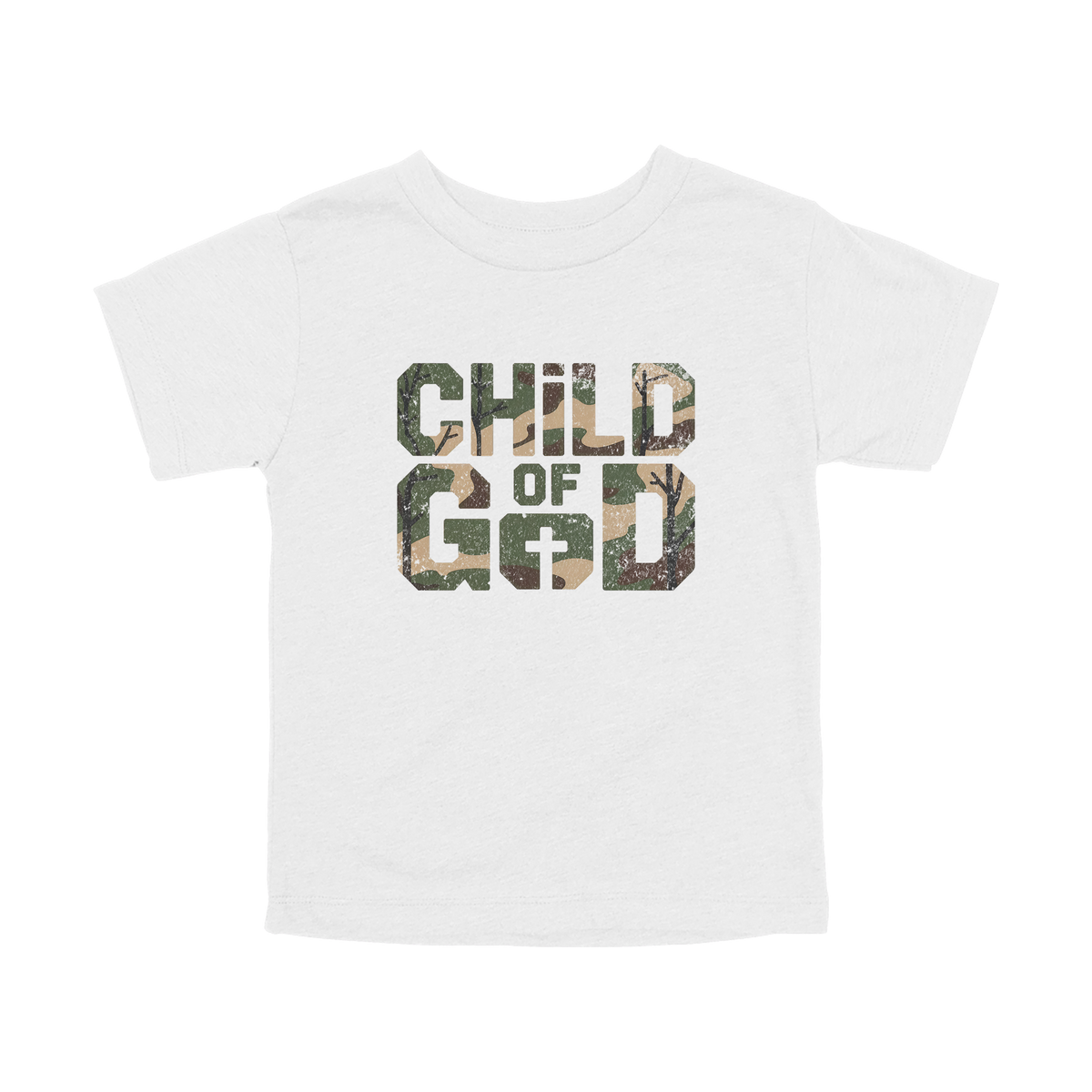 Child of God Apparel design on toddler tee in white, front view.